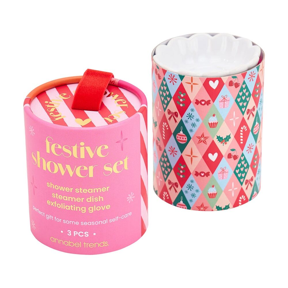 Annabel Trends 3pc Annabel Trends Shower Bath Gift Set w/ Steamer/Gloves & Dish Festive (2 Pack) — image 8
