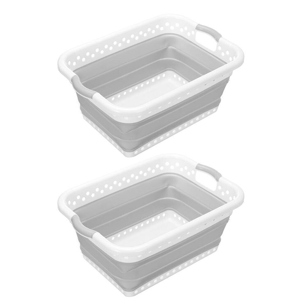 Boxsweden 45L Collapsible Laundry Basket Clothes Hamper/Storage Organiser GY (2 Pack)
