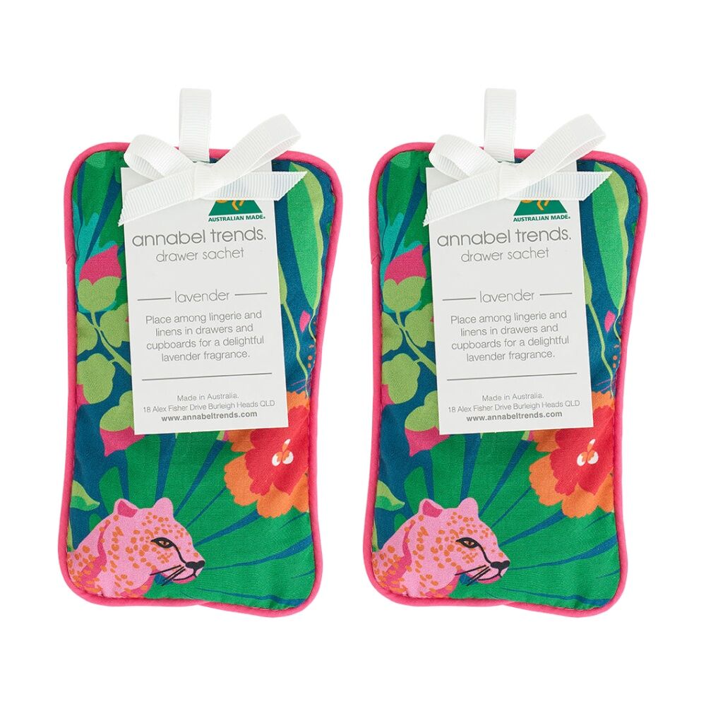 Annabel Trends Lavender Sceneted Drawer Sachet Cotton 9x15cm Cheetah (2 Pack)