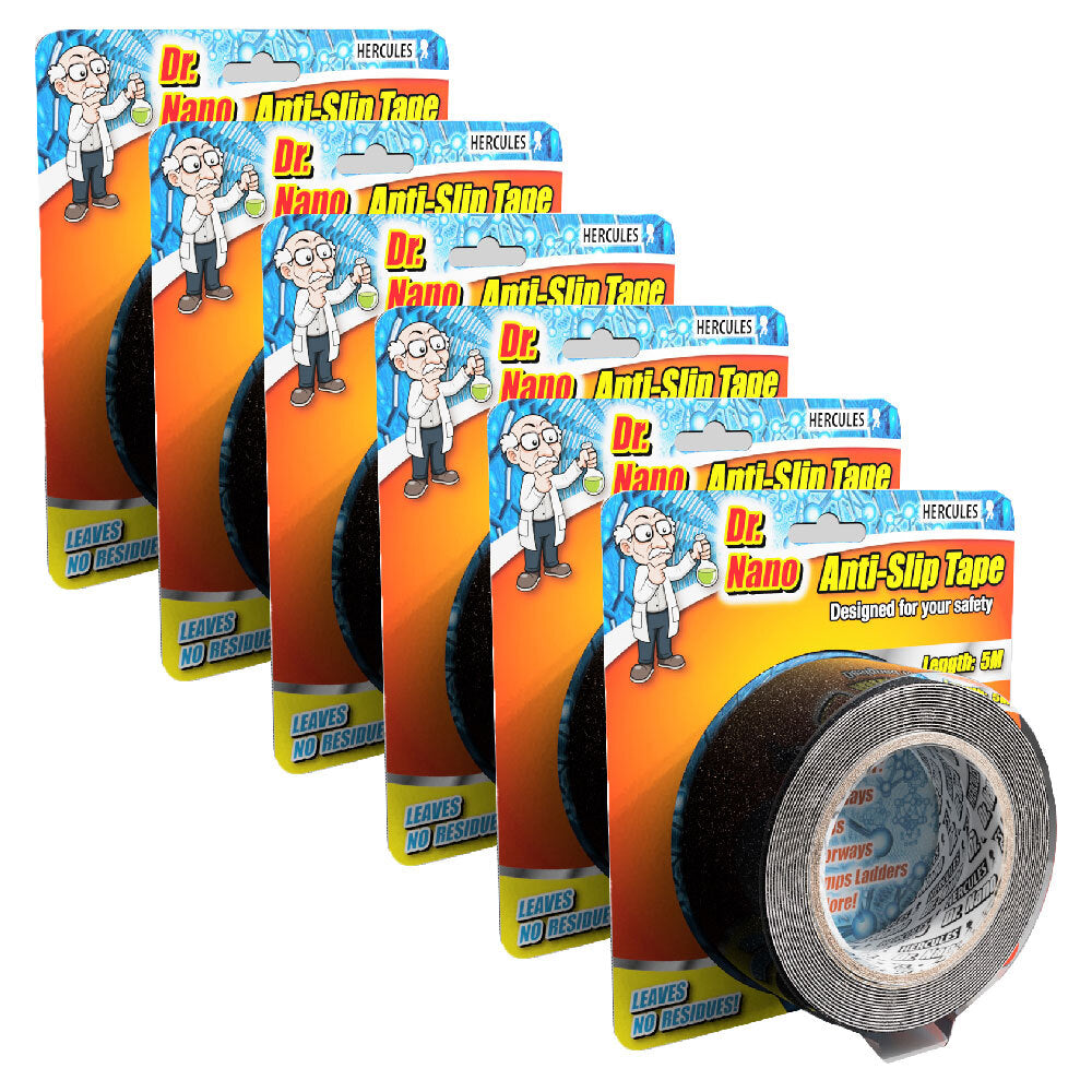 Hercules Dr. Nano 50mm x 5m Anti Slip Tape 80 Grit Black Lasting/No Residue (6 Pack)
