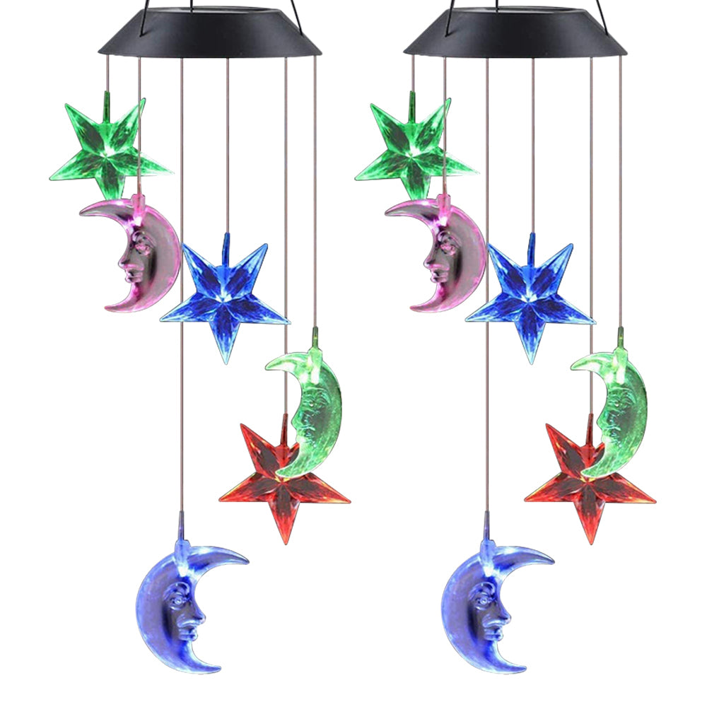 25th Hour Solar Colour Changing Stars & Moon Outdoor Hanging Wind Chime (2 Pack)