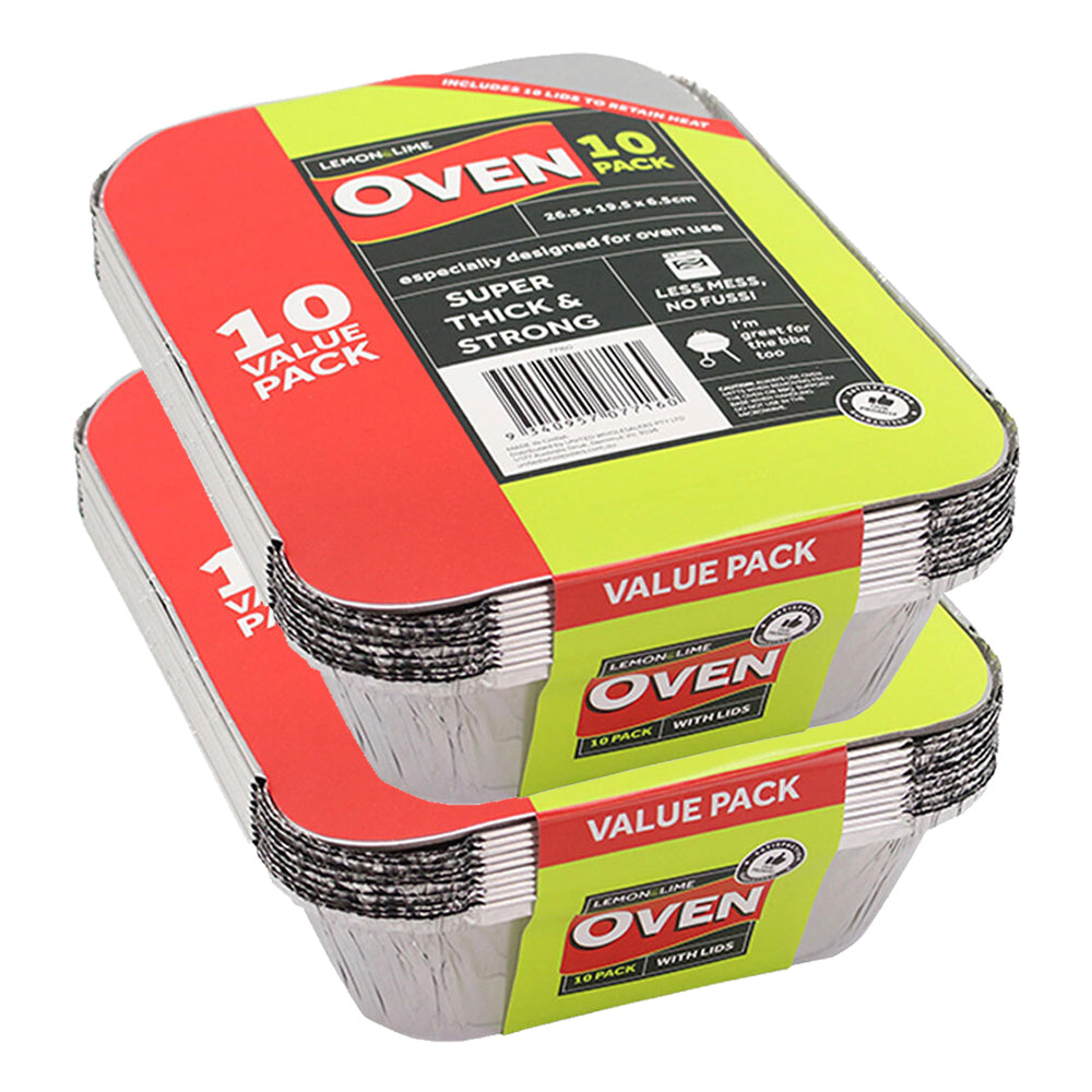 Lemon and Lime Silver Foil Container/Storage Food BBQ Dish Tray Baking w/Lid (20 Pack)