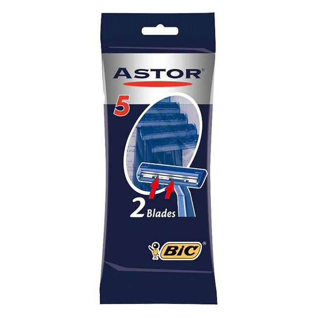 Bic Astor Normal Twin-Blade Shaver Razor Men's Beard Grooming Care (5 Pieces)