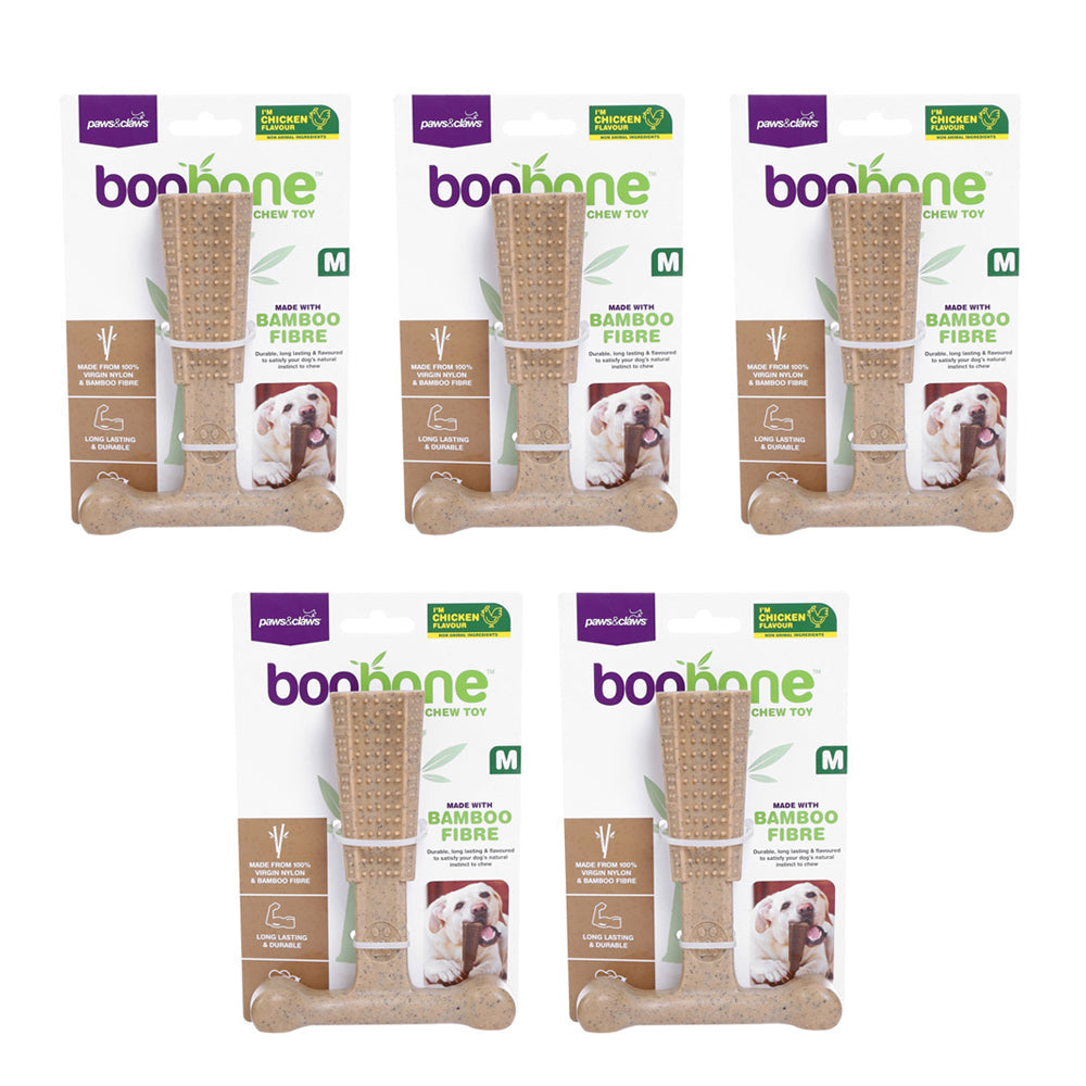 Paws and Claws BooBone 14.5cm Bamboo Fibre T-Bone Dog Chew Treat/Toy Asst Flav (5 Pack)