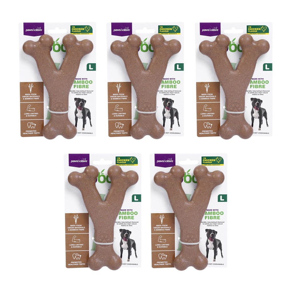 Paws and Claws BooBone 17.5cm Bamboo Fibre Wishbone Dog Chew Treat/Toy Asst Flav (5 Pack)