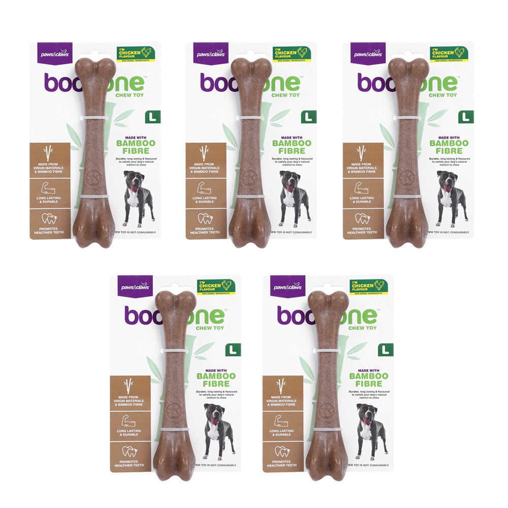 Paws and Claws BooBone 18cm Large Bamboo Fibre Bone Dog Chew Treat/Toy Asst Flav (5 Pack)