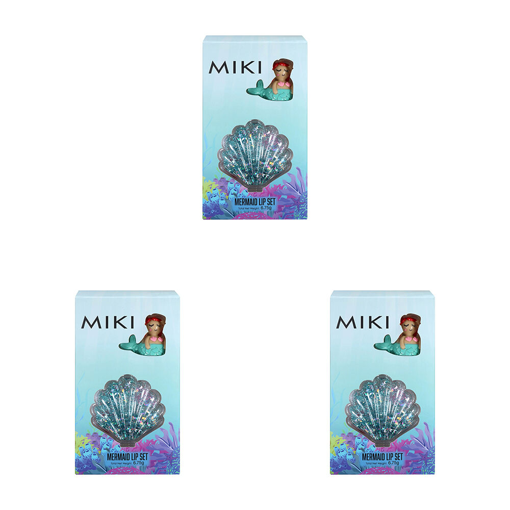 Miki Mermaid Lip Set With Nourishing Lip Balm And Gloss - Pink - 3y+ (3 Pack)