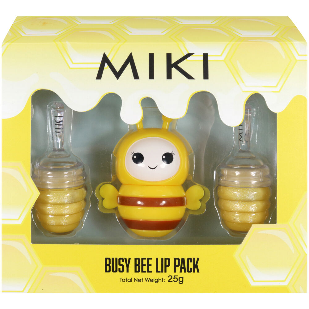 Miki Busy Bee Lip Gloss And Bee Lip Balm Set With Honey Fragrance - 3y+ (3 Pieces)