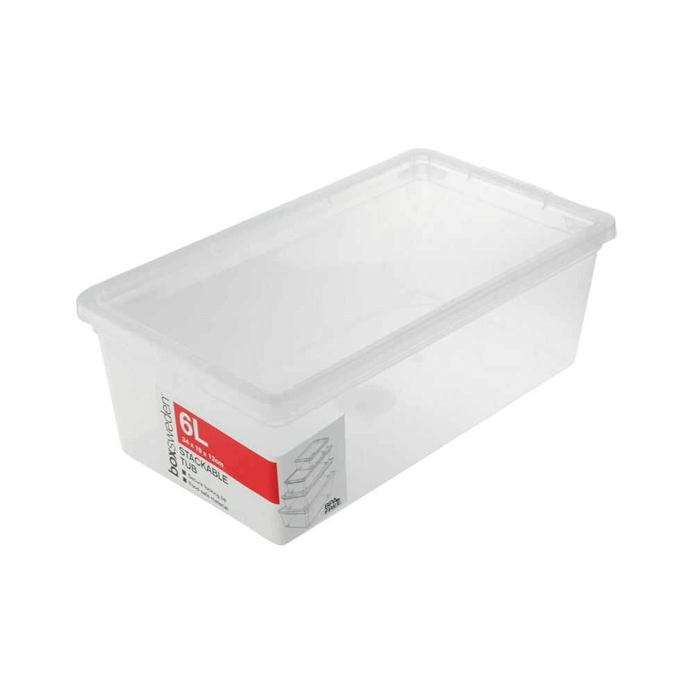 Boxsweden Essentials 6L Stackable Storage Tub Home Organiser/Container Clear (6 Pack) — image 2