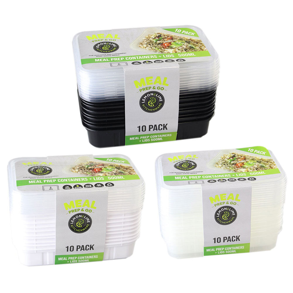 Lemon and Lime 10PK Meal Prep Reusable Containers - 500ml (3 Pack)
