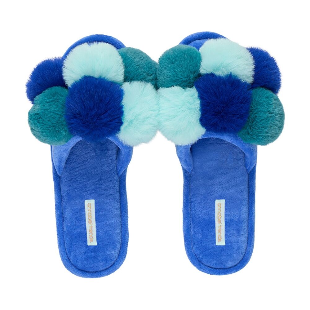 Annabel Trends S/M Multi Blue Pom Pom Cosy Luxe Thongs Women's Slippers Shoes — image 3