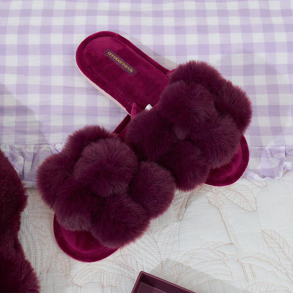 Annabel Trends Cosy Luxe Pom-Pom Bedroom Slip-On Slippers Mulberry — image 2