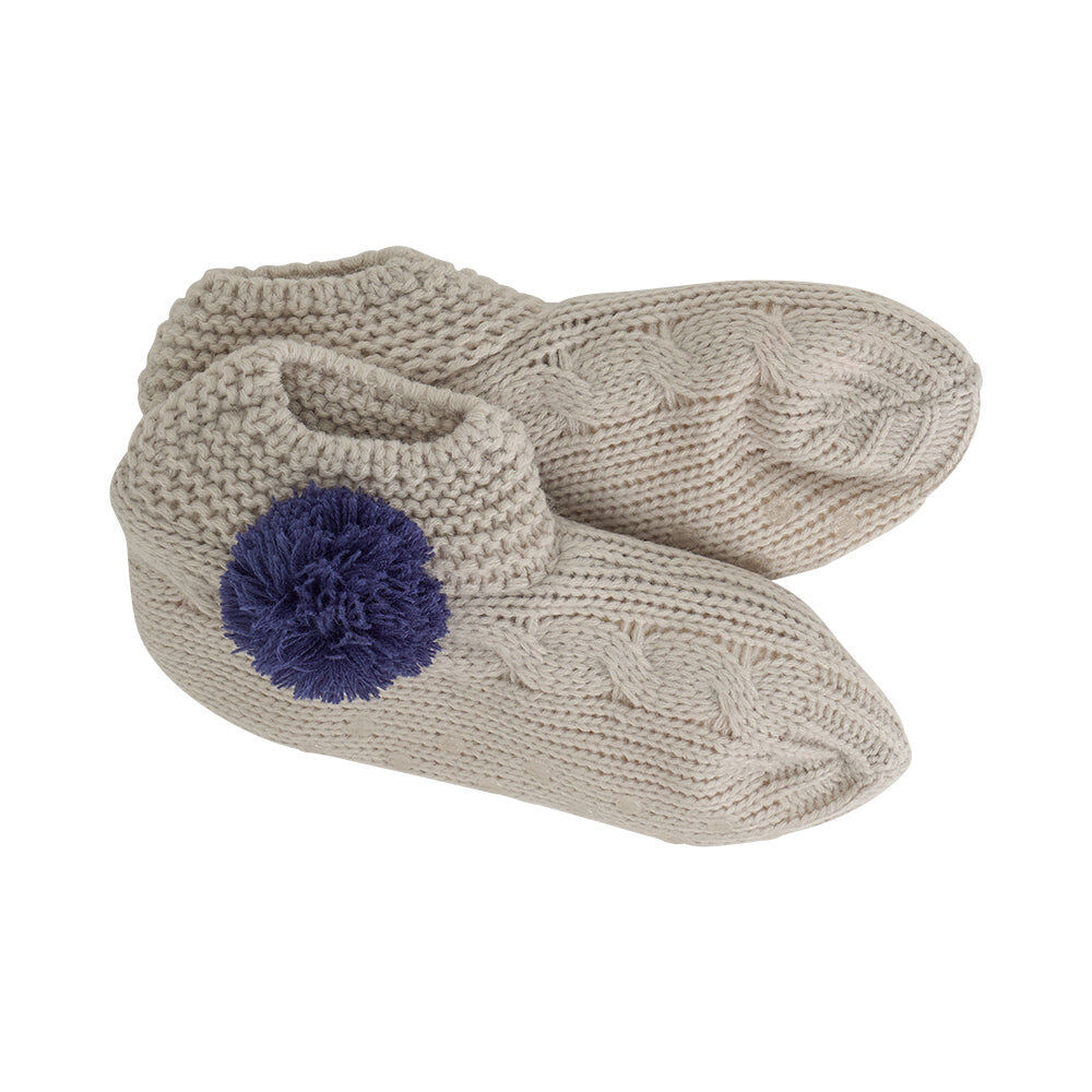 Annabel Trends One w Pom Bedroom Slouchy Slip-On Slippers — Grey Navy
