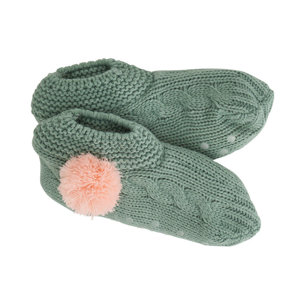 Annabel Trends One w Pom Bedroom Slouchy Slip-On Slippers — Sage Pink