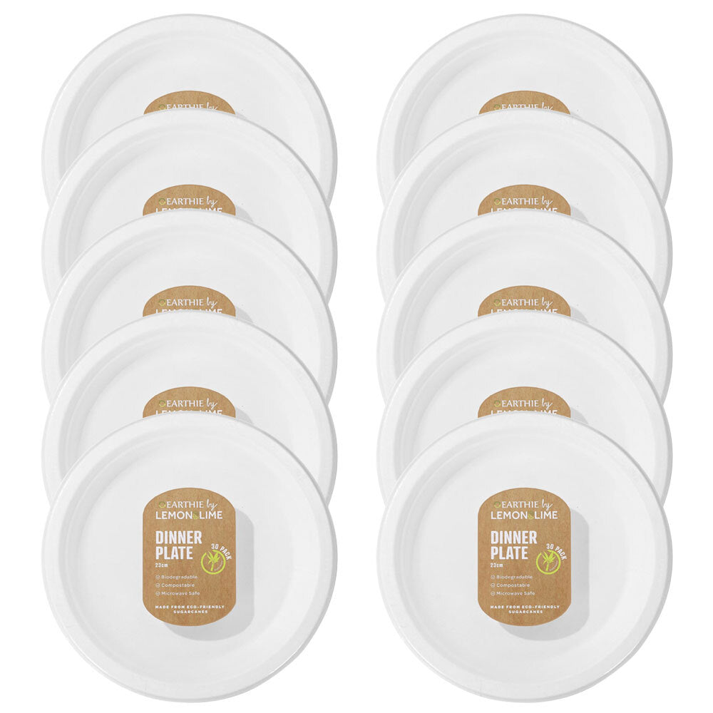 Lemon and Lime 30PK Lemon & Lime Sugarcane 23cm Dinner Plate - White (10 Pack)
