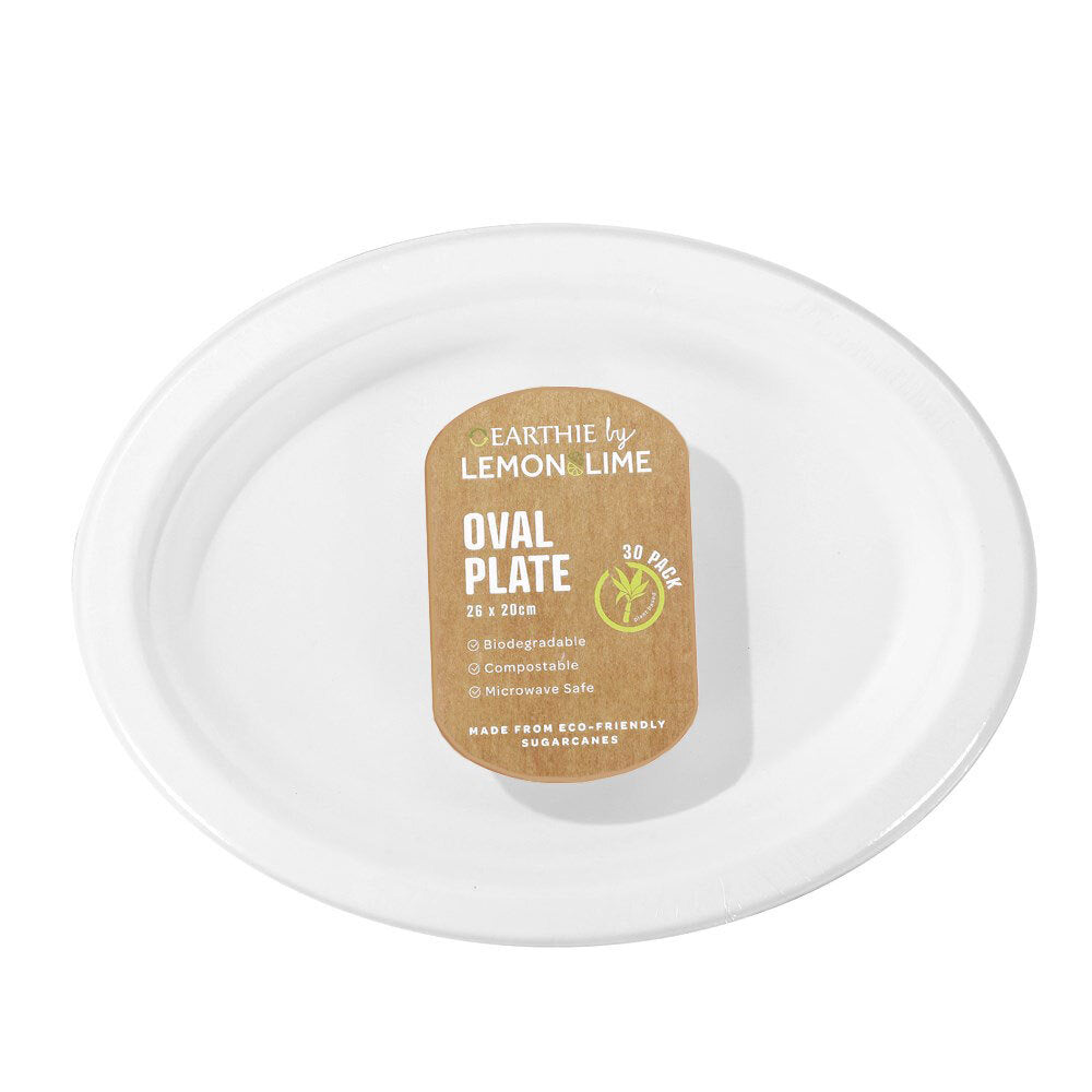 Lemon and Lime Eco/Biodegradable/Compostable Disposable 26cm Oval Plate White (90 Pieces) — image 2