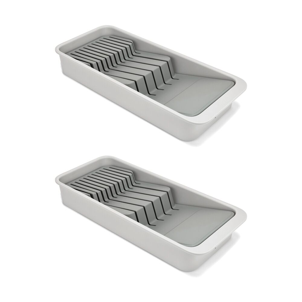 Joseph Joseph 2-Tier Compact Knife Organiser Kitchen Storage Light Stone (2 Pack)
