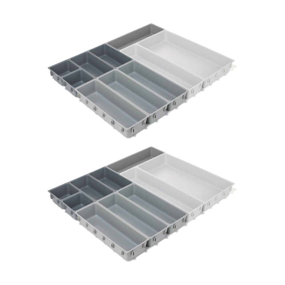 Joseph Joseph 2PK 10pc Blox Drawer Organiser Set Modular Storage with Non-Slip Light Stone