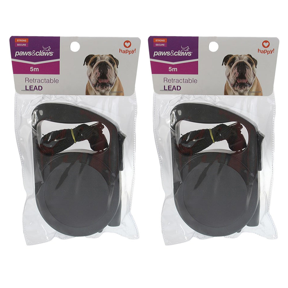 Paws and Claws 5m Retractable Pet Cat/Dog Walking Lead/Lease Assorted Colours (2 Pack)