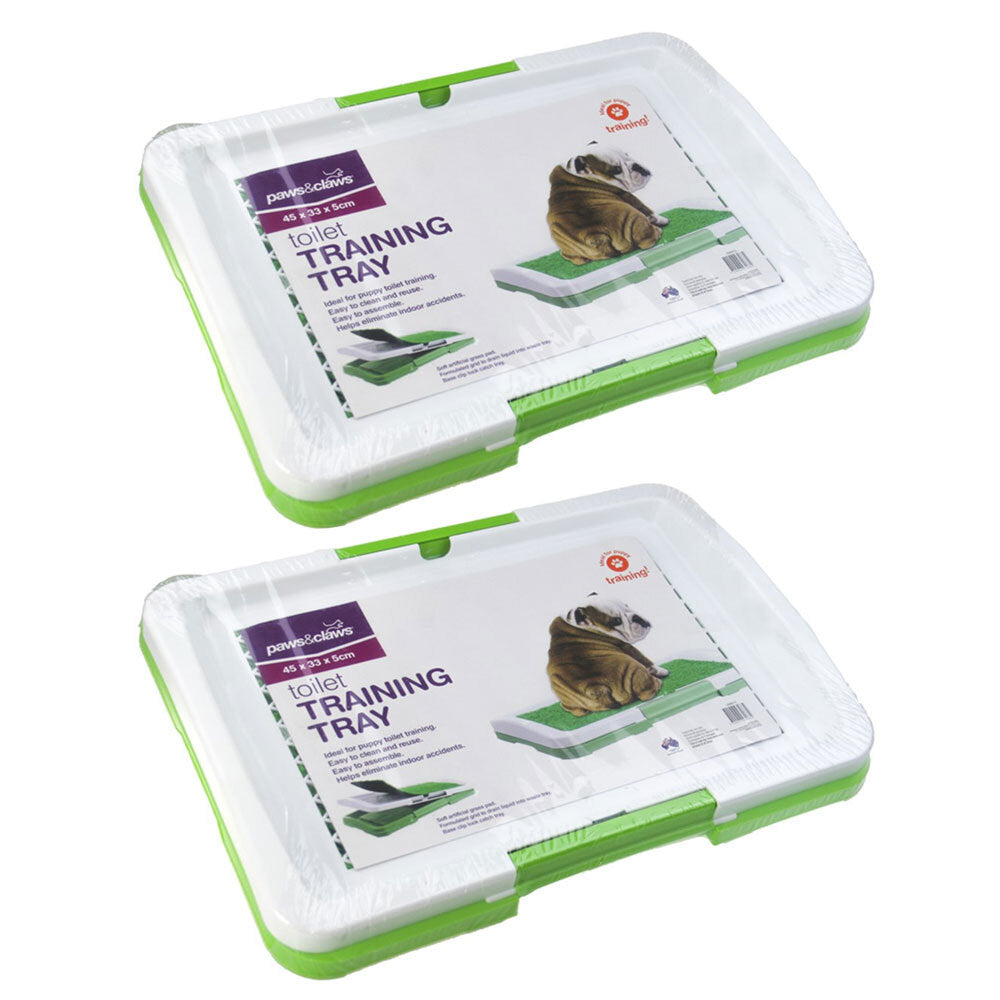 Paws and Claws 45cm Pet/Puppy Dog Toilet Training Tray Grass Pad/Pet Green/WHT (2 Pack)