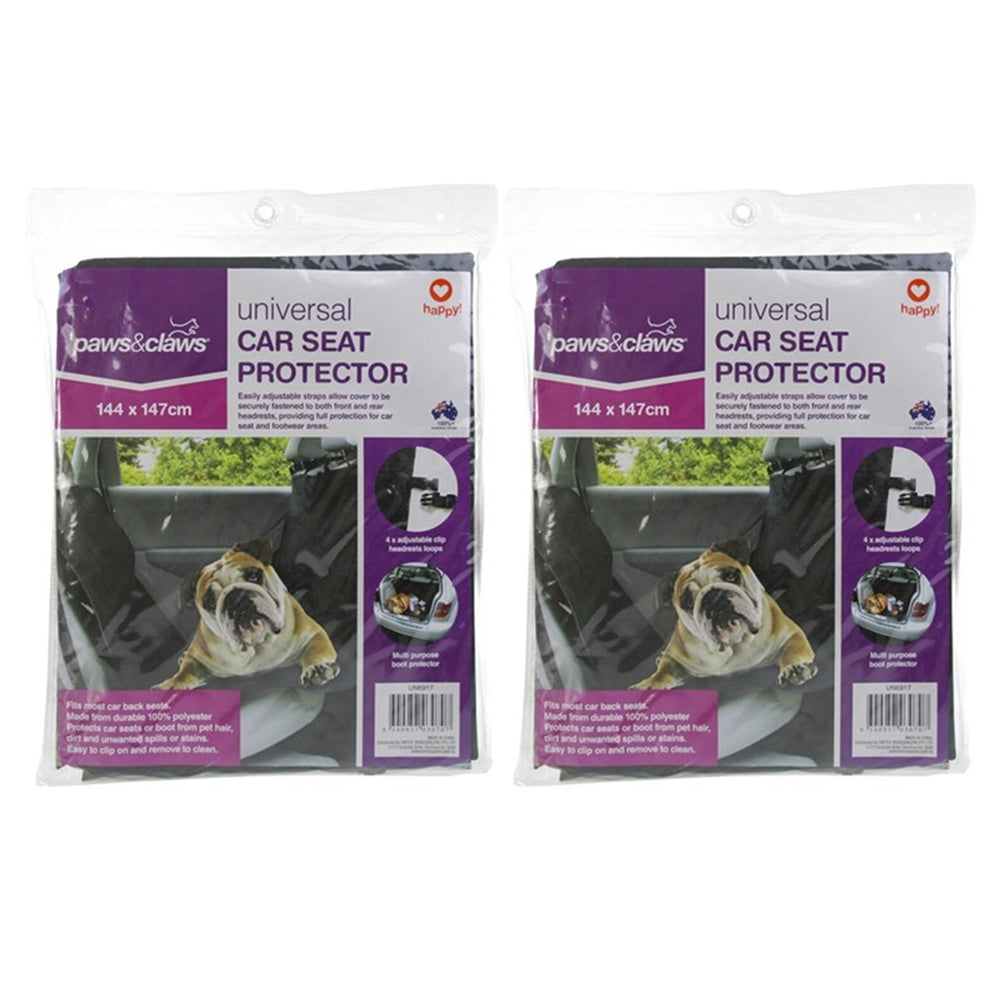 Paws and Claws 147cm Pet Car Seat Protector - Black (2 Pack)