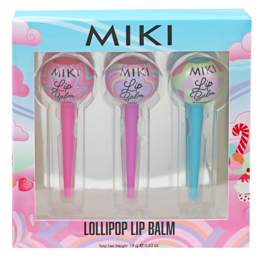 Miki Lollipop Lip Balm Set - Marshmallow Vanilla Strawberry - 3y+ (3 Pieces)