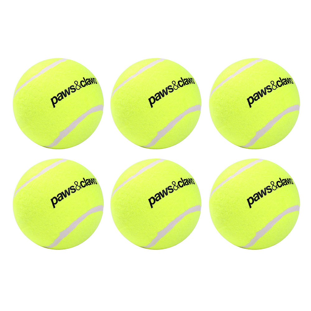 Paws and Claws 10cm Jumbo Tennis Balls Durable Dog/Pet/Cat Play Toy Assorted (6 Pack)