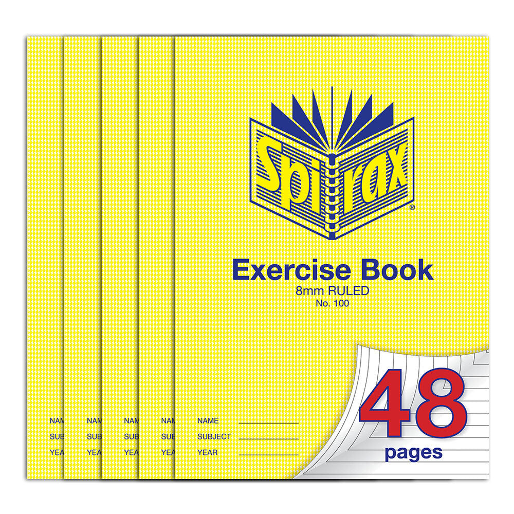 Spirax 70 GSM 48 Pages A4 8mm Ruled No.100 Exercise Book School Notebook (5 Pack)