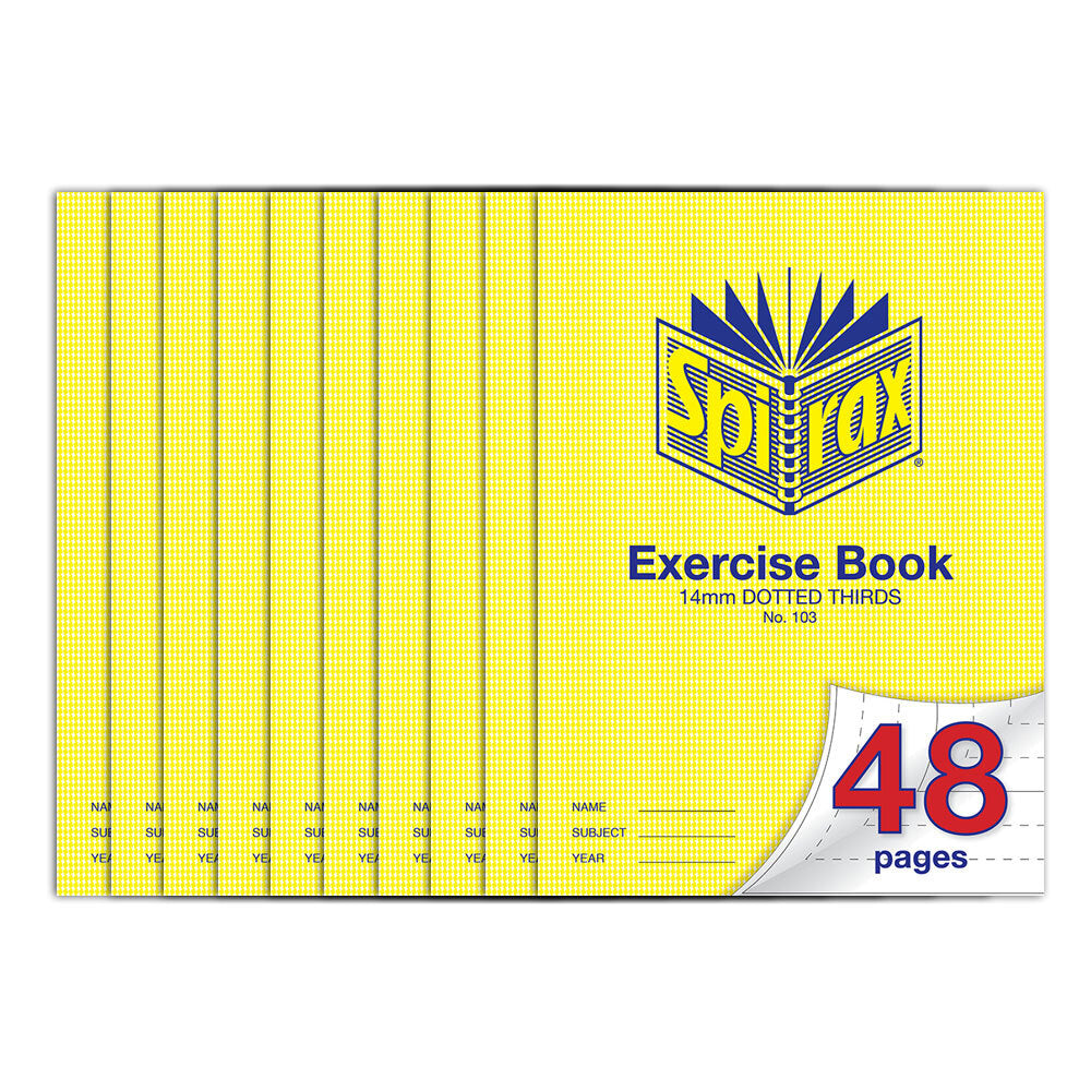 Spirax 70GSM 48 Pages A4 14mm Dotted Third No.103 Exercise Book/Notebook (10 Pack)