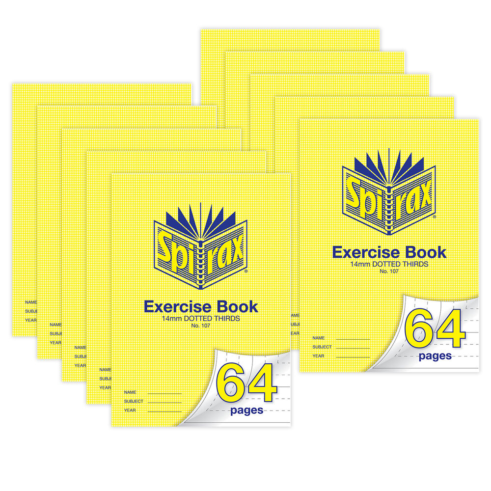 Spirax 70GSM 64 Pages A4 14mm Dotted Third No.107 Exercise Book/Notebook (10 Pack)