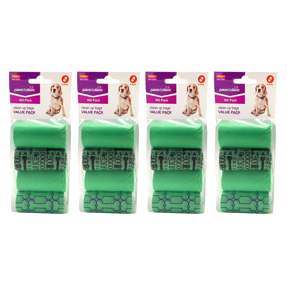 Paws and Claws 8pc Paws And Claws Pets/Dogs Waste Clean Up Rolls 160 Bags Asst f/ Dispenser (4 Pack)