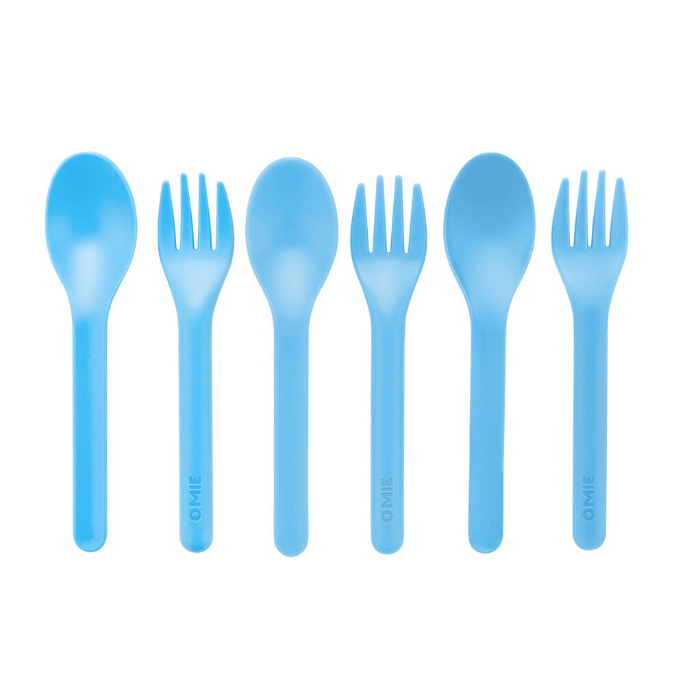 Omie Space-Saving Spoon & Fork Utensil Set Kids Cutlery Kit Blue (6 Pieces)