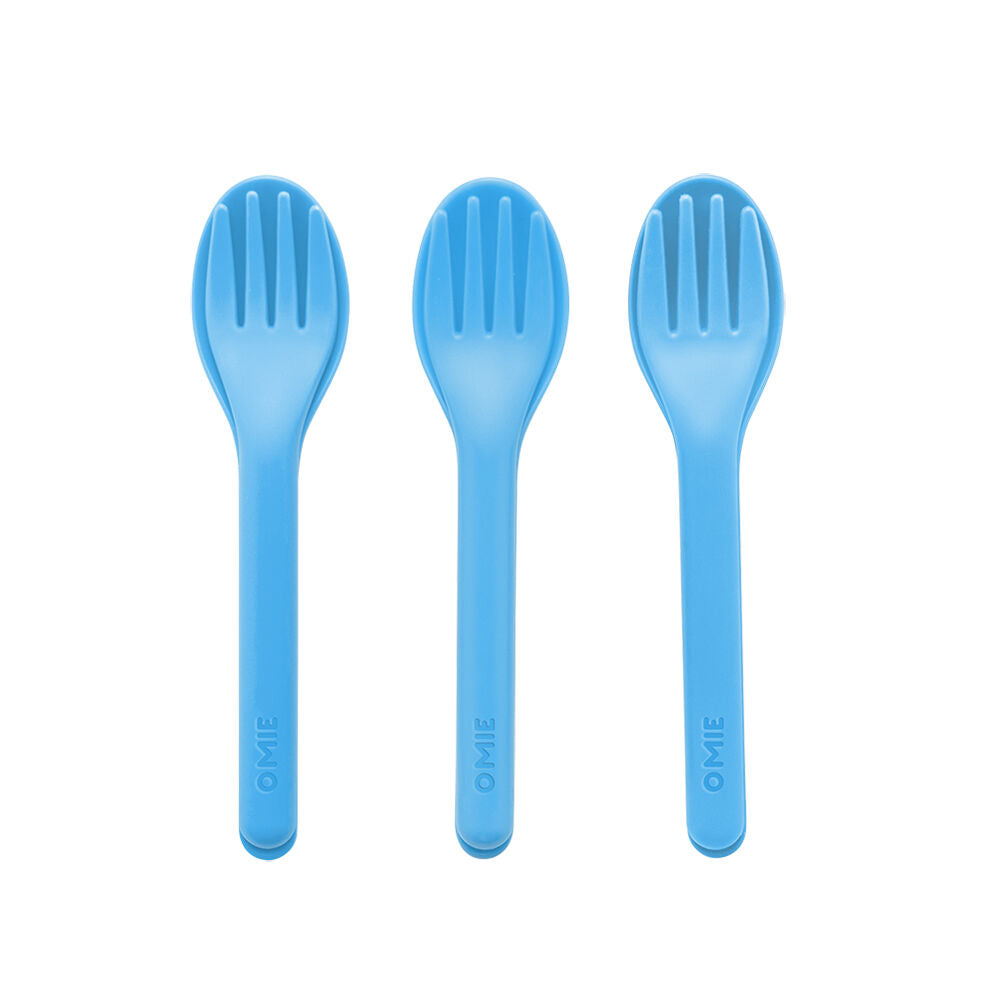 Omie Space-Saving Spoon & Fork Utensil Set Kids Cutlery Kit Blue (6 Pieces) — image 2