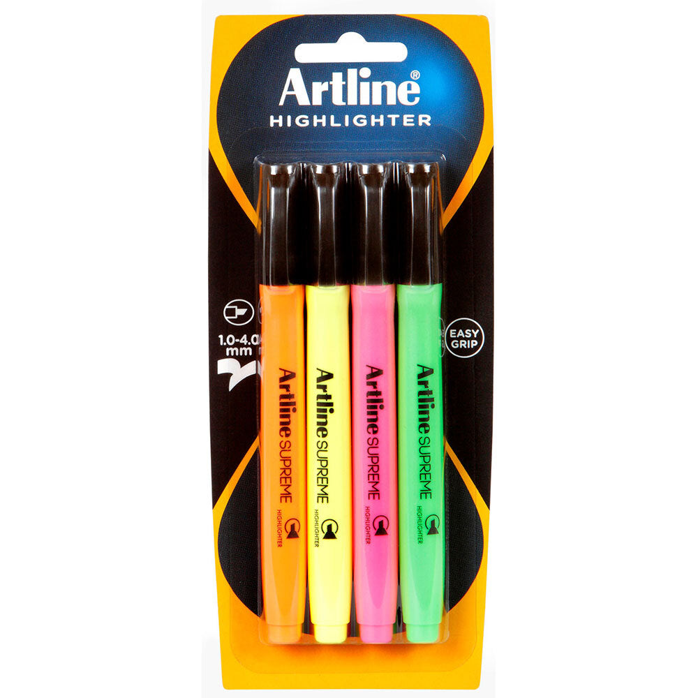 Artline 4pc Artline Supreme Highlighter Marker Pen Set Craft School Assorted Colours (2 Pack) — image 2