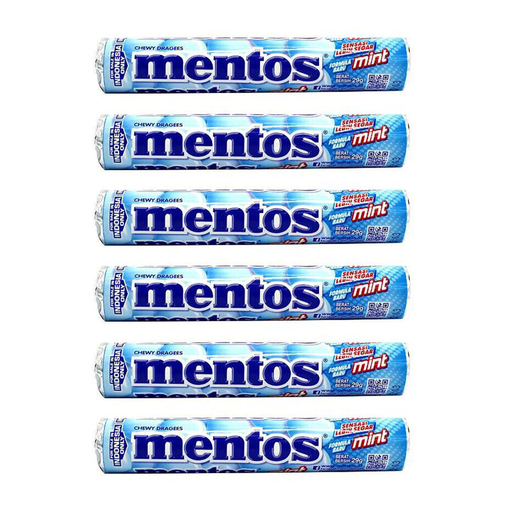 Mentos 14pc Mentos Mints Candy Roll Lollies 29g Chewy Dragees Sweets Confectionery (6 Pack)