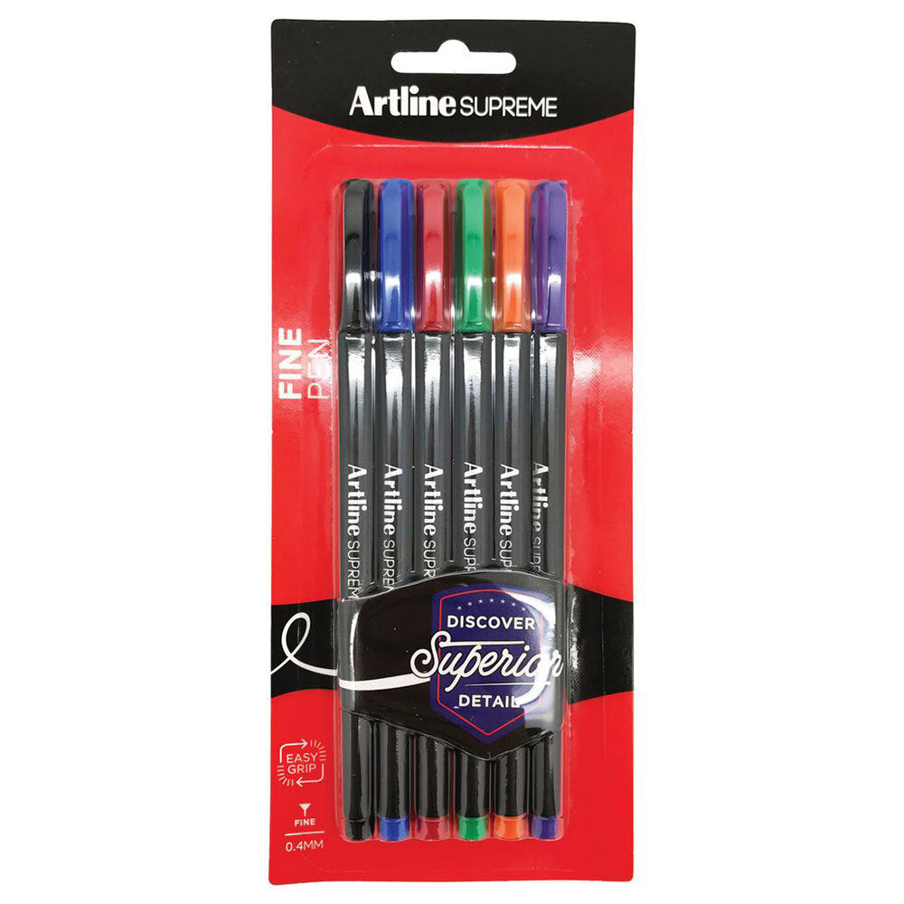 Artline 6pc Artline Supreme Fine Pens 0.4mm Writing Drawing School Assorted Colours (2 Pack) — image 2