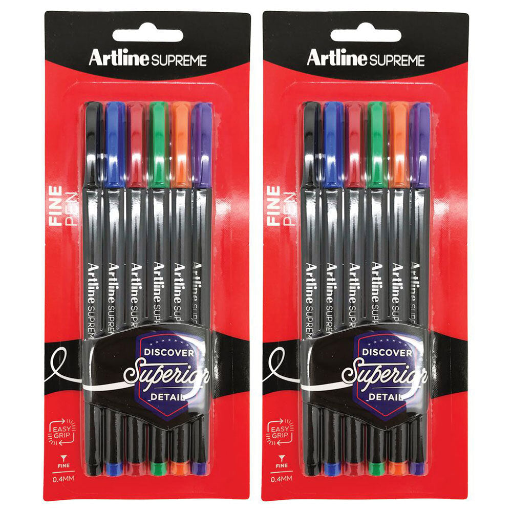 Artline 6pc Artline Supreme Fine Pens 0.4mm Writing Drawing School Assorted Colours (2 Pack)