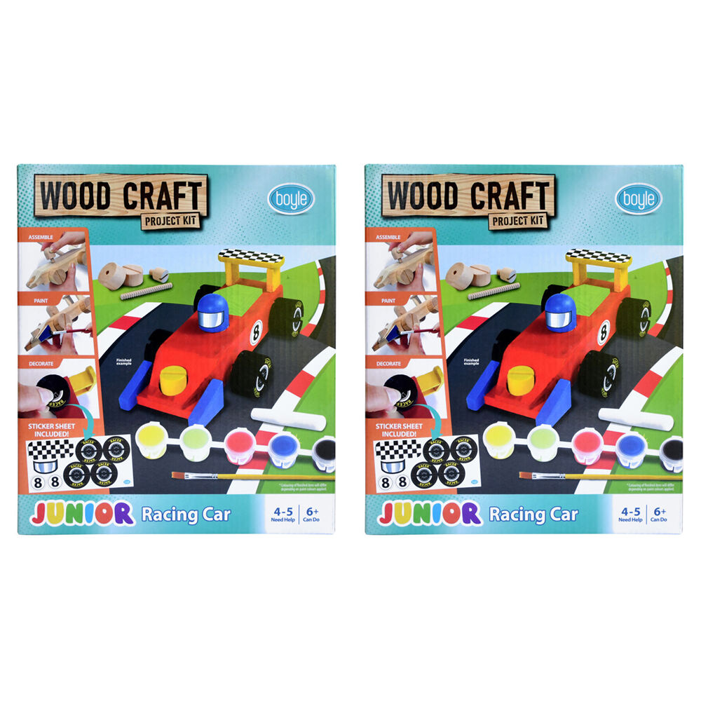 Boyle Wood Craft Project Kit Junior Racing Car Kids DIY Build Activity 6y+ (2 Pack)