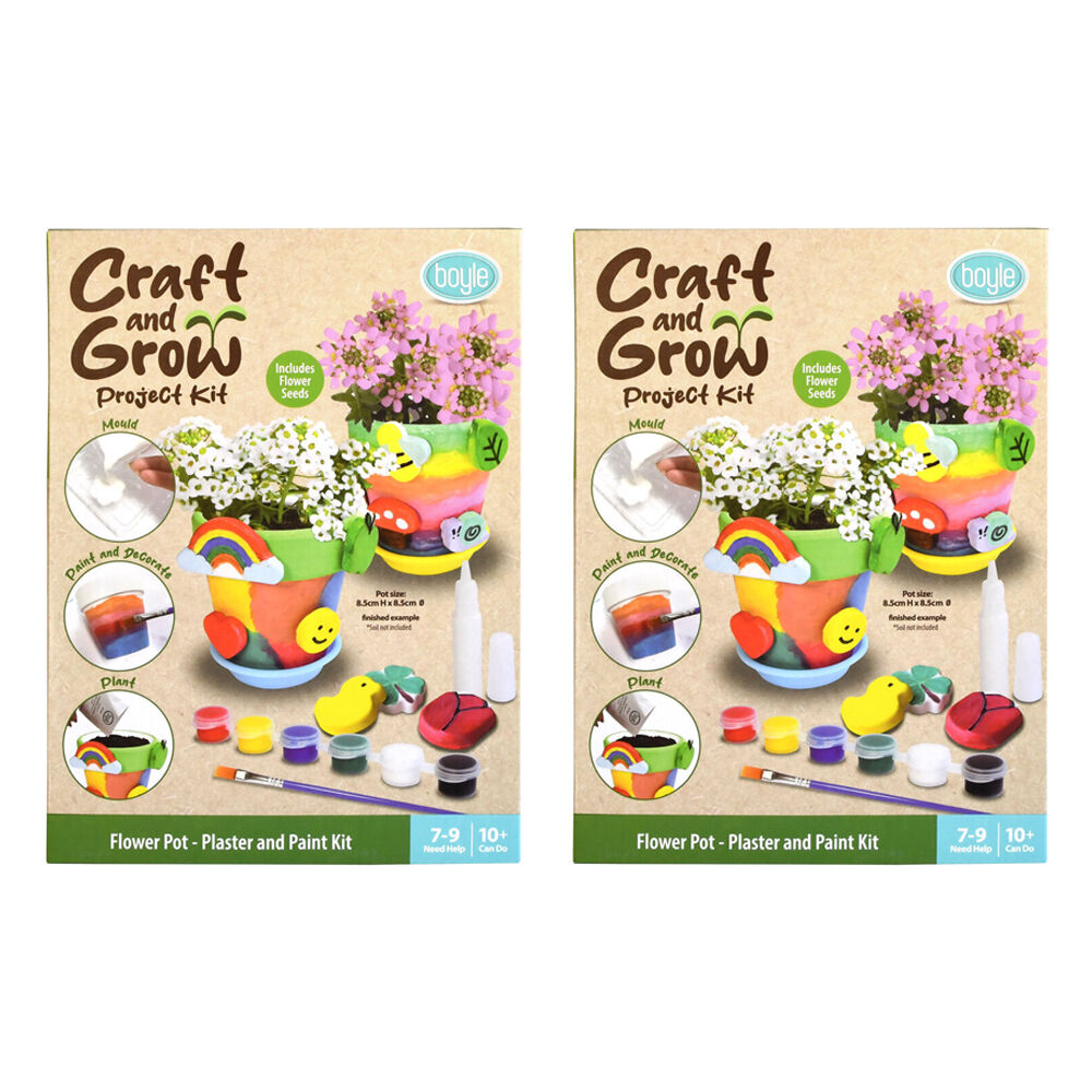 Boyle Craft & Grow Plaster & Paint Kit Flower Pot w/Seeds Kids Activity 10+ (2 Pack)