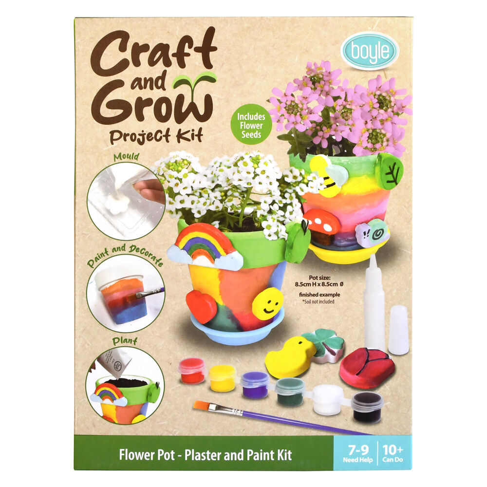 Boyle Craft & Grow Plaster & Paint Kit Flower Pot w/Seeds Kids Activity 10+ (2 Pack) — image 2
