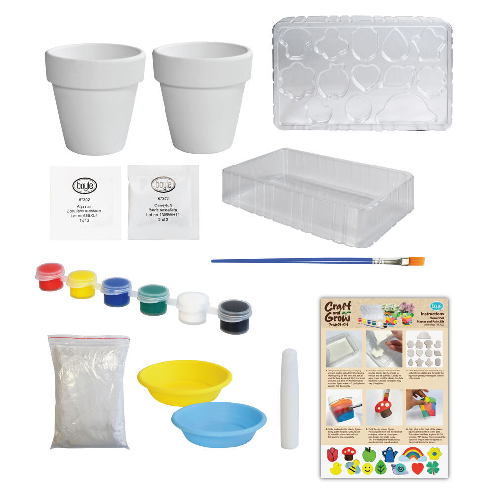 Boyle Craft & Grow Plaster & Paint Kit Flower Pot w/Seeds Kids Activity 10+ (2 Pack) — image 5