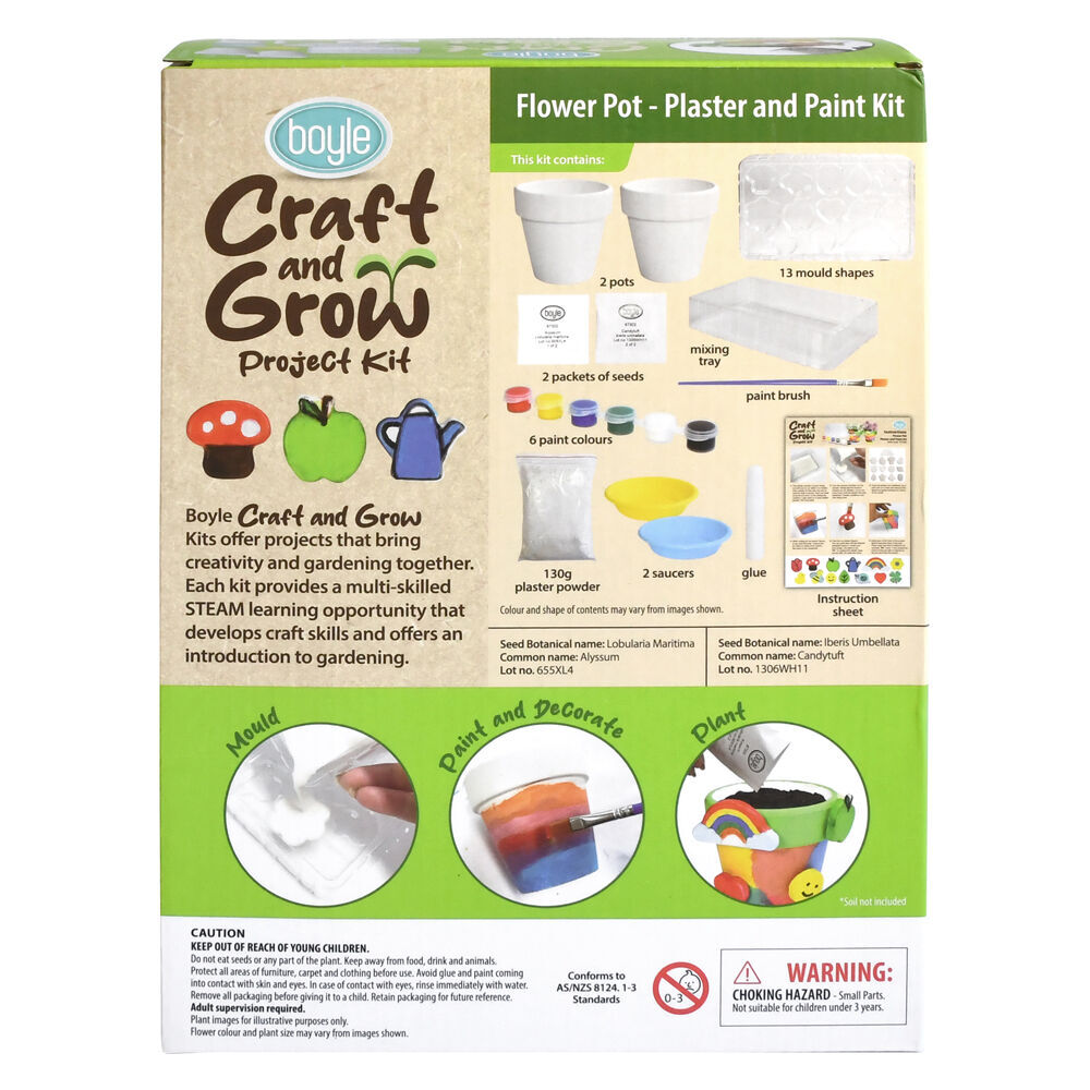 Boyle Craft & Grow Plaster & Paint Kit Flower Pot w/Seeds Kids Activity 10+ (2 Pack) — image 6