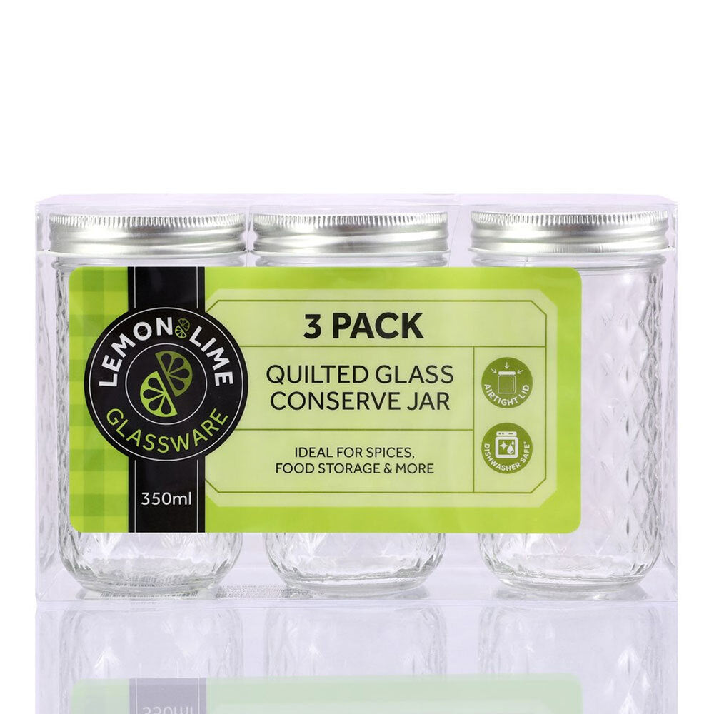 Lemon and Lime 350ml Quilted Glass Conserve Canister Jar Food Storage Clear (6 Pack) — image 5