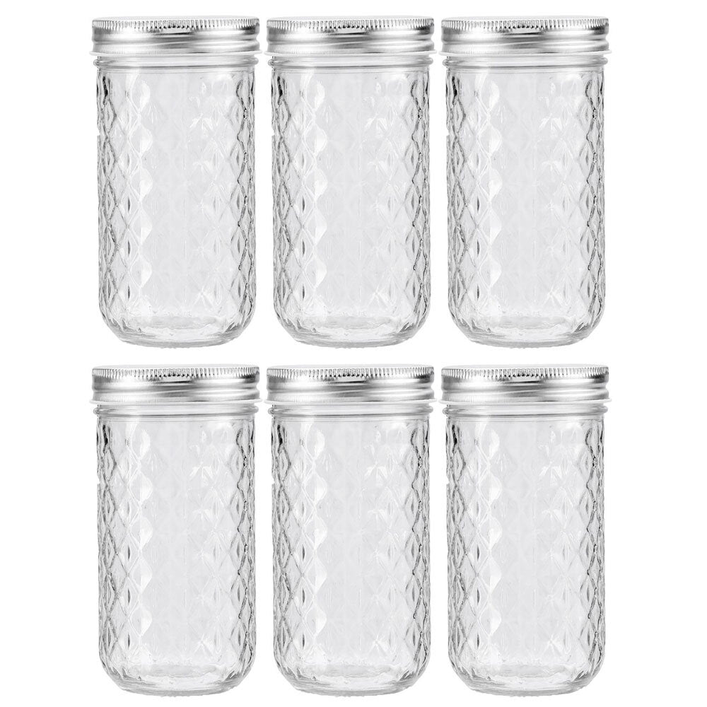 Lemon and Lime 350ml Quilted Glass Conserve Canister Jar Food Storage Clear (6 Pack)