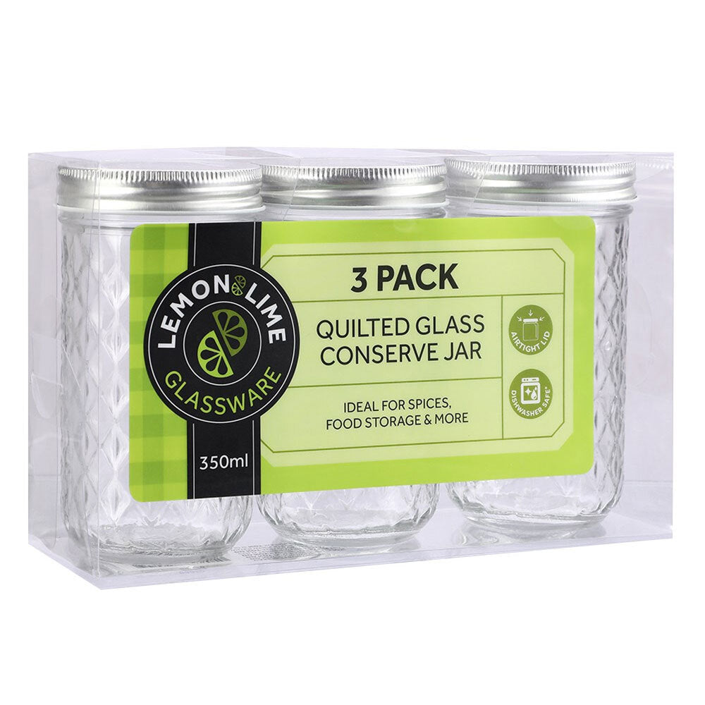 Lemon and Lime 350ml Quilted Glass Conserve Canister Jar Food Storage Clear (12 Pack) — image 4