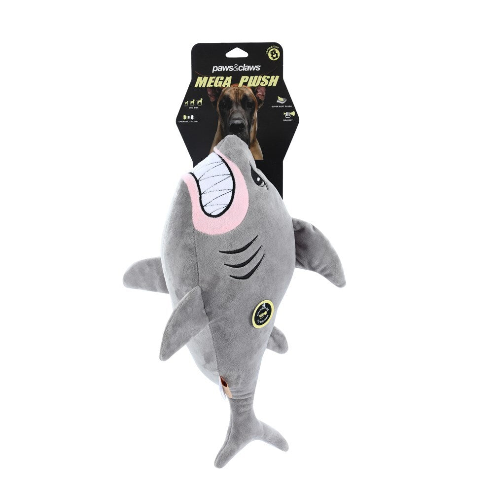 Paws and Claws Grey 50cm Soft Angry Shark Mega Plush Pet Dog Toy w/ Squeaker (2 Pack) — image 2