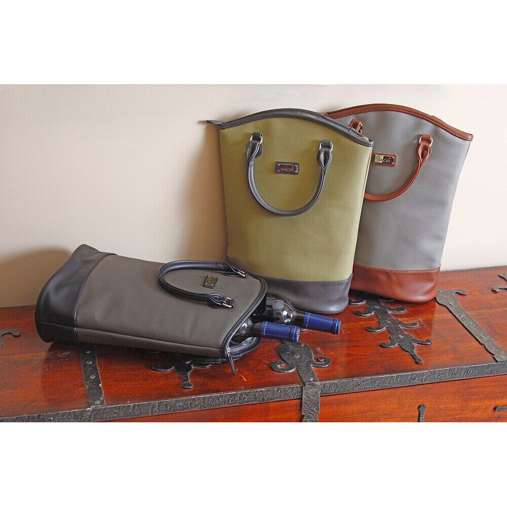 Sachi 24x13x36cm Charcoal Grey Two Bottle Leak Proof Wine Tote Carry Bag — image 3