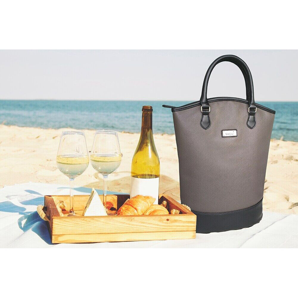 Sachi 24x13x36cm Charcoal Grey Two Bottle Leak Proof Wine Tote Carry Bag — image 2