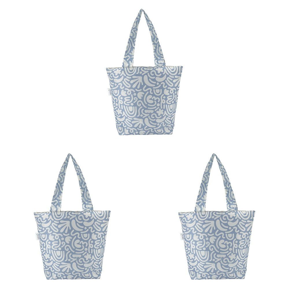 Sachi Insulated Market Tote Grocery Carry Bag 27x15x38cm Blue Squiggles (3 Pack)