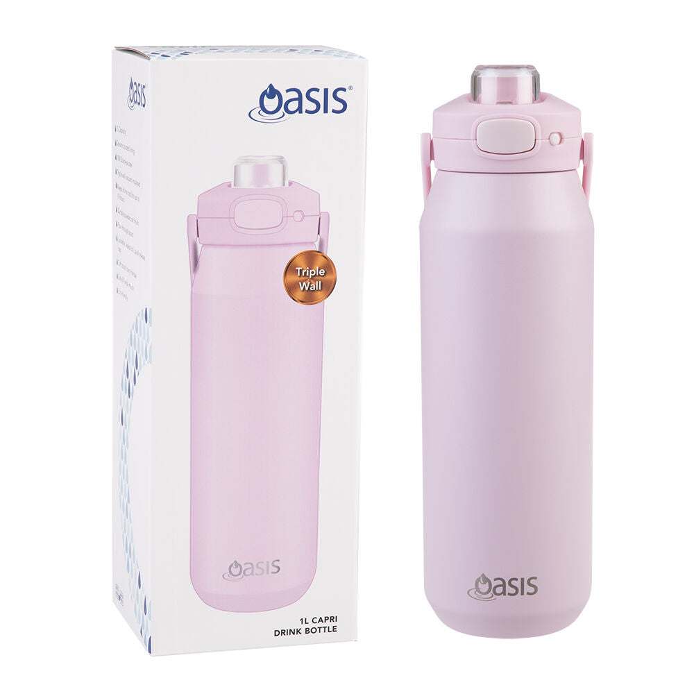 Oasis 1L Pink Lemonade Ceramic Stainless Steel Capri Drink Bottle w/ Lid